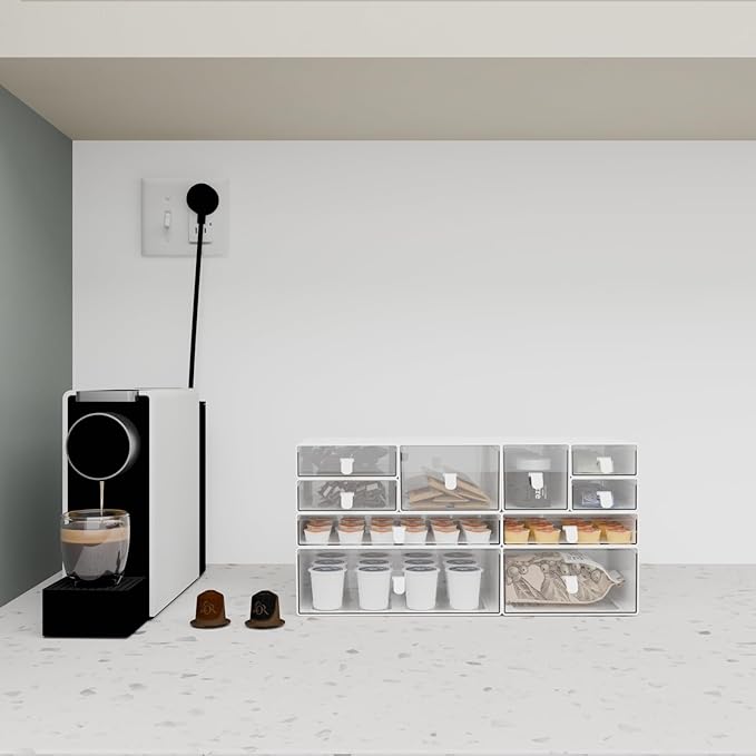 ‌Yashong Desk Organizer Set, White & Clear Stackable Dustproof Storage Boxes for Desktop, Office, DIY Craft & Vertical Space Saving, Perfect for Makeup, Stationery, Jewelry Organization