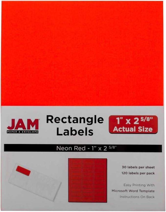JAM PAPER Return Address Labels - Standard Mailing - 1 x 2 5/8 - Assorted Neon Colors - 600 Shipping Labels/Pack