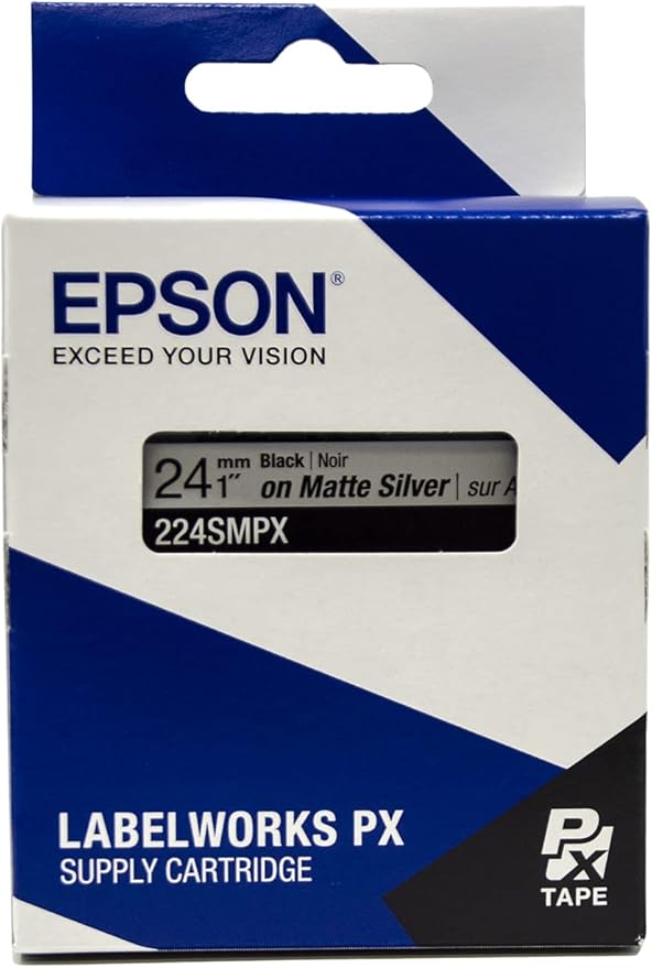 Epson LABELWORKS 224SMPX Genuine PET (Polyester) Tape Cartridge - Black on Silver Matte Label Maker Tape - 1" (24MM) Wide, 30'
