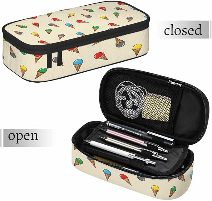 Ice Cream Pencil Case Sweet Dessert Summer Tropical Colorful Pencil Bag Pouch Box Organizer for College School Students Boy Girl
