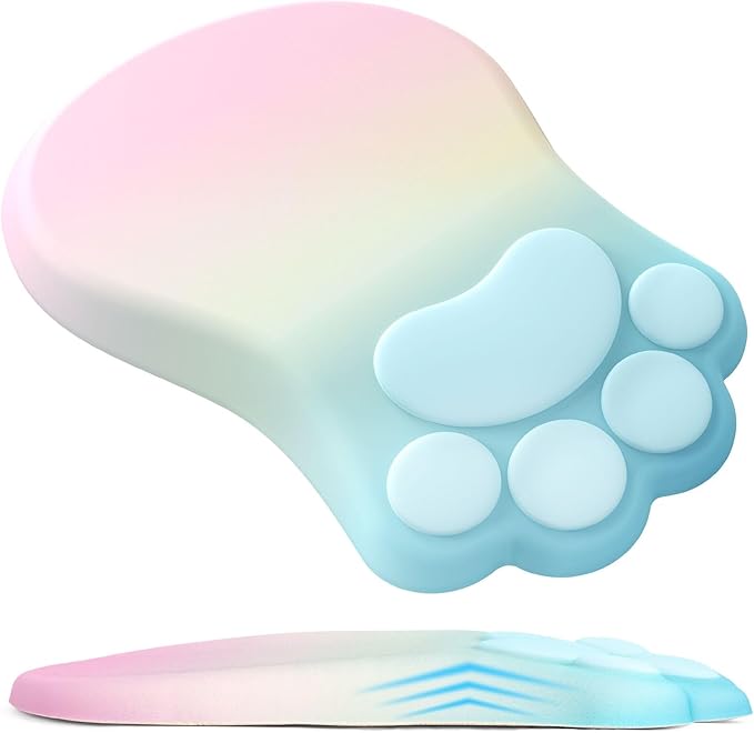 L-SPOUTTO Ergonomic Mouse Pad with Wrist Rest,Cute Cat Paw Mousepad Wrist Support,Comfortable Massage Design Computer Pain Relief Mouse Pad with Non-Slip PU Base for Desk Laptop Gaming,Rainbow