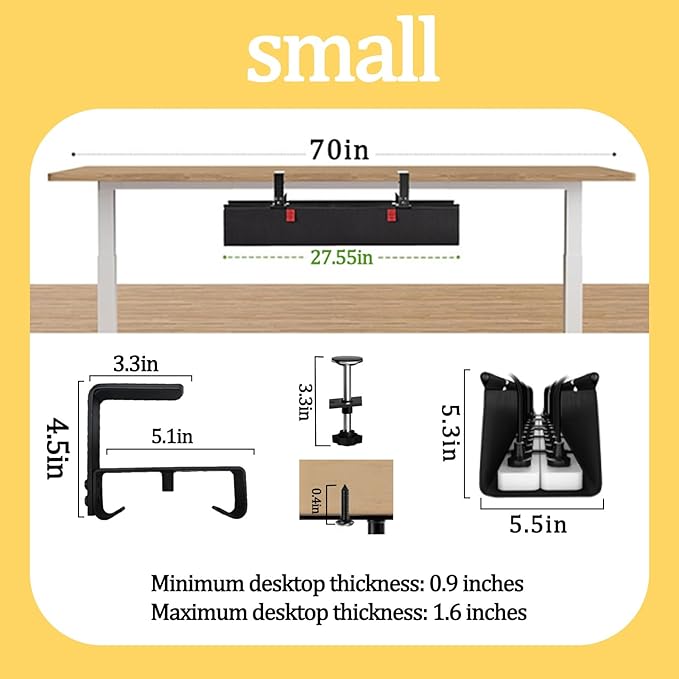 No Drill Under-Desk Cable Management Tray, Desktop Cable Organizer, Fabric Storage Tray, Two Installation Methods, Suitable for Office/Home Use. (13 * 27in)