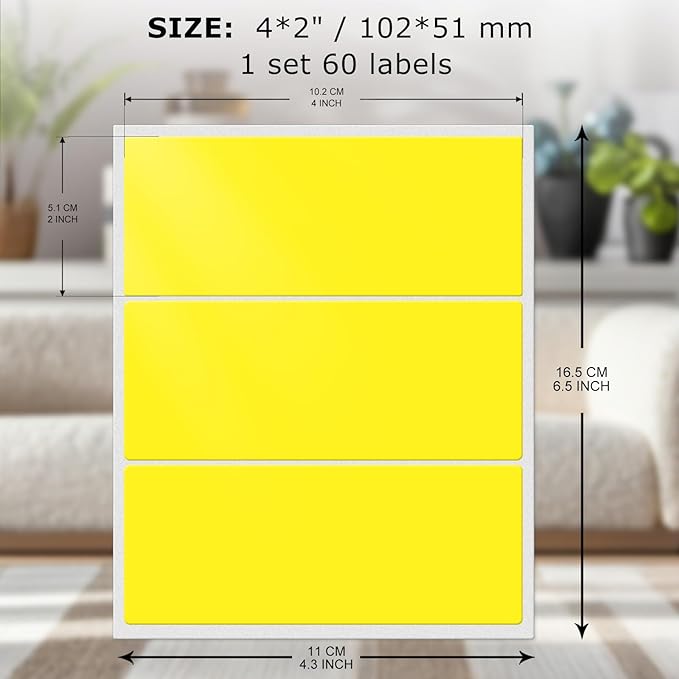 FINDAT Colored Labels Stickers 4×2 Inch Rectangle Vinyl Yellow Sticker Removable Assorted Color Coding Name Tag for File Folder Classroom Office Inventory Marking 160 PCS