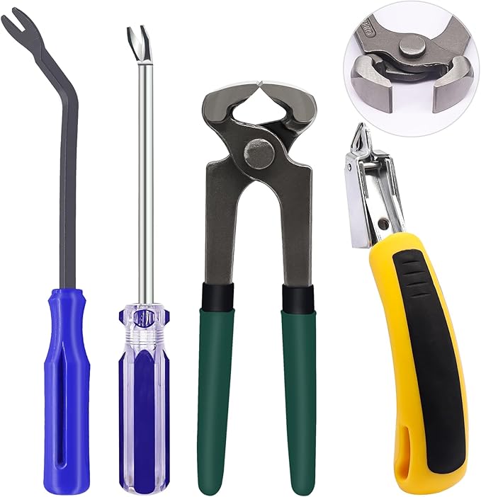 Hmknana 4Pcs Upholstery and Construction Staple Remover Tools Set - Nail Tack Remover, U Tack Lifter, End Cutting Plier, Carpet Remover Tool for Furniture Floor Craft Project Photo Frame