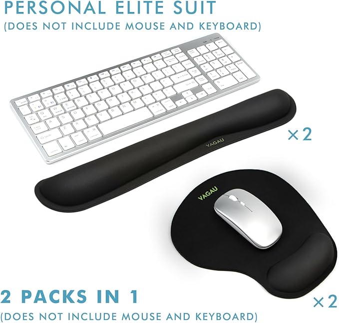 VAGAU Premium Keyboard Wrist Rest and Mouse Pad Wrist Support, Ergonomic Memory Foam Set for Office, Laptop, Mac, Computer and Gaming, Comfortable Typing &Wrist Pain Relief (2 Pack)