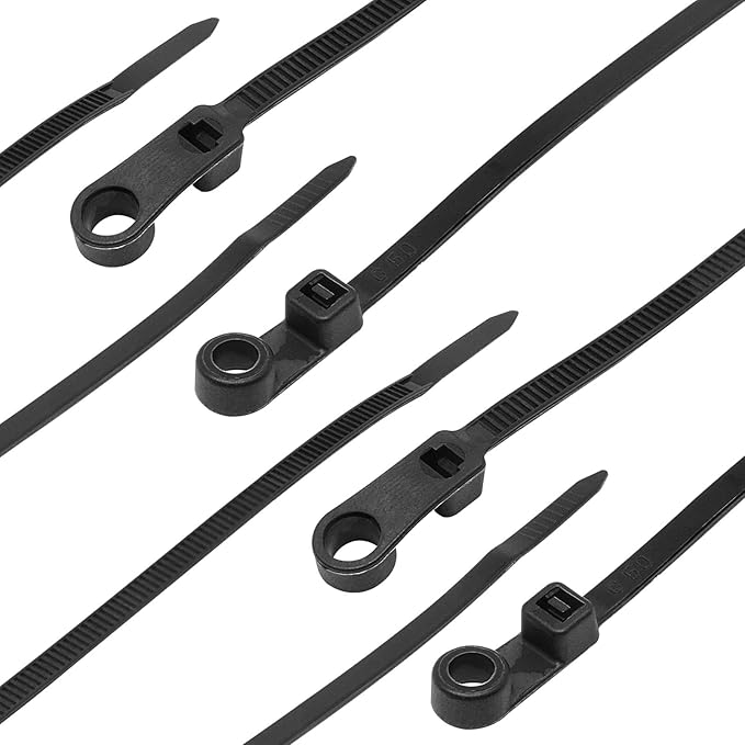 Zip Ties with Screw Hole, 8 inch 48lbs Electrical Cable Ties Straps Mount Head Plastic Ties Multipurpose Heavy Duty Nylon Zip Tie for Indoor & Outdoor (Black 8", 300pcs)