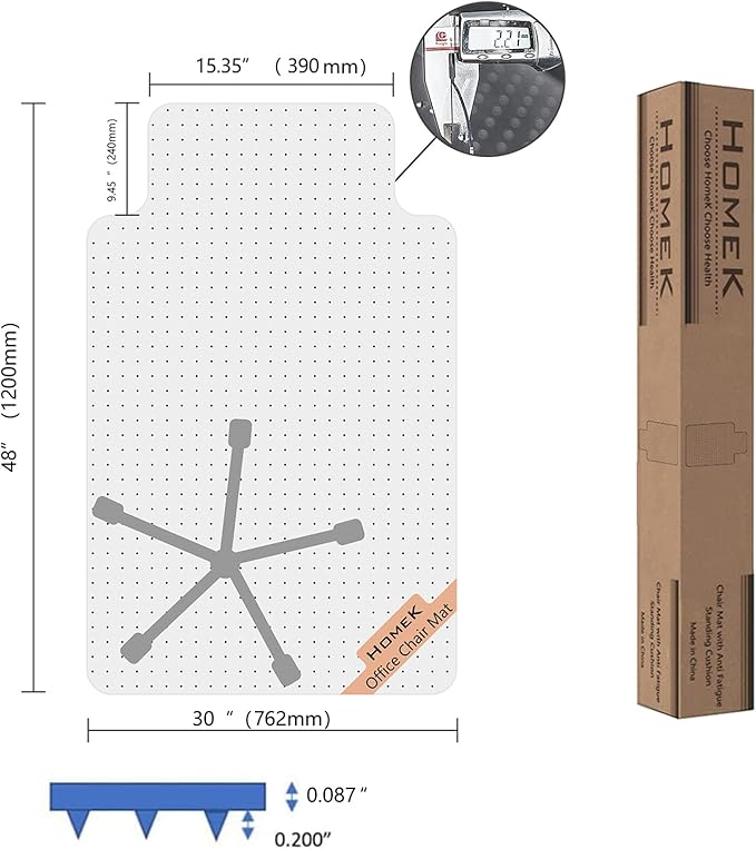 HOMEK Office Chair Mat for Low Pile Carpeted Floors - 30" x 48" Clear Carpet Chair Mats for Home & Office, Studded Floor Mat for Office Chair on Carpet