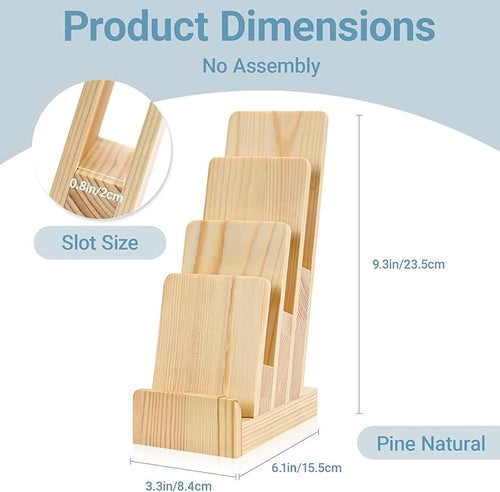 2 Pack Pine Wood Brochure Holder 4×6 Inch Literature Holder 4-Tier Countertop Trifold Flyer Display Stand Pamphlet Booklet Menu Postcard Greeting Card Organizer