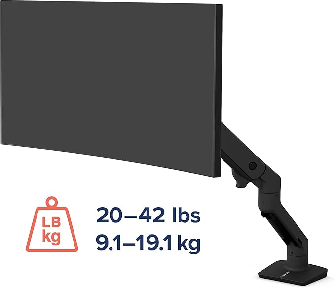 Ergotron – HX Premium Heavy Duty Monitor Arm, Single Monitor VESA Desk Mount – for Flat or Slight Curved Ultrawide Monitors Up to 49 inches, 20 to 42 lbs – Standard Pivot, Matte Black