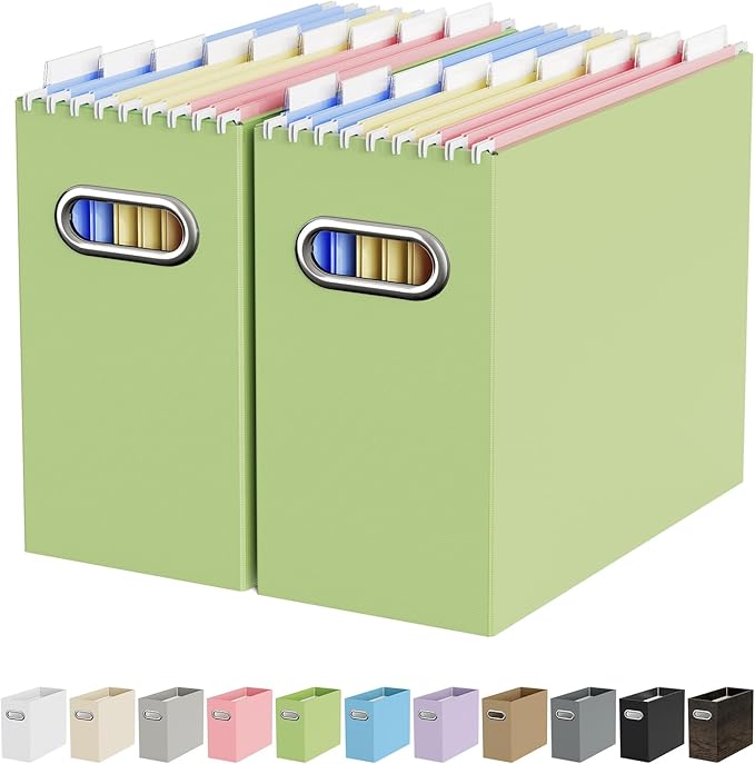 Oterri Cardboard File Organizer Box for Hanging File Folders Letter Size,File Box for Computer Desk,File Cabinet,Working Home,Office,Classroom(Green, Letter Size - 2 Packs)