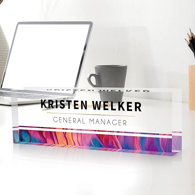 SalaGraphics Desk Name Plate Personalized, Custom for Desk, Office Decor Women Men, Acrylic Accessories, Gifts Coworkers Boss Teacher, Employee Appreciation (Rainbow), 8''(L)x2.5(W)