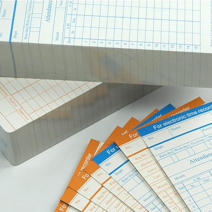 TooCust 100-Piece Time Cards for Employees, Monthly Time Cards 2-Sided, 2-Color Timecards for Time Clocks, Blue/Orange Print, 7-3/8 x 3-3/8 Inch