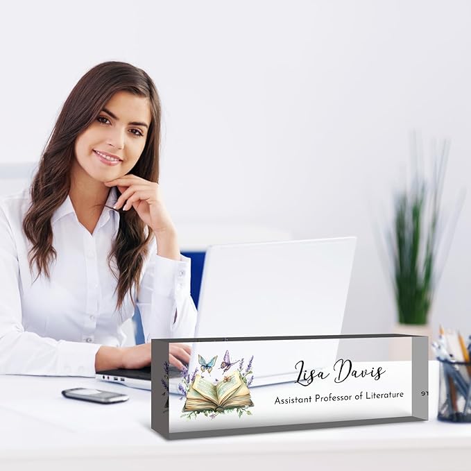 Teacher Desk Name Plate Personalized, Custom Name Plate for Desk, Acrylic Desktop Accessories, Office Gift & Decor for Women Men, Teacher Nurse Boss Employee Appreciation Gifts