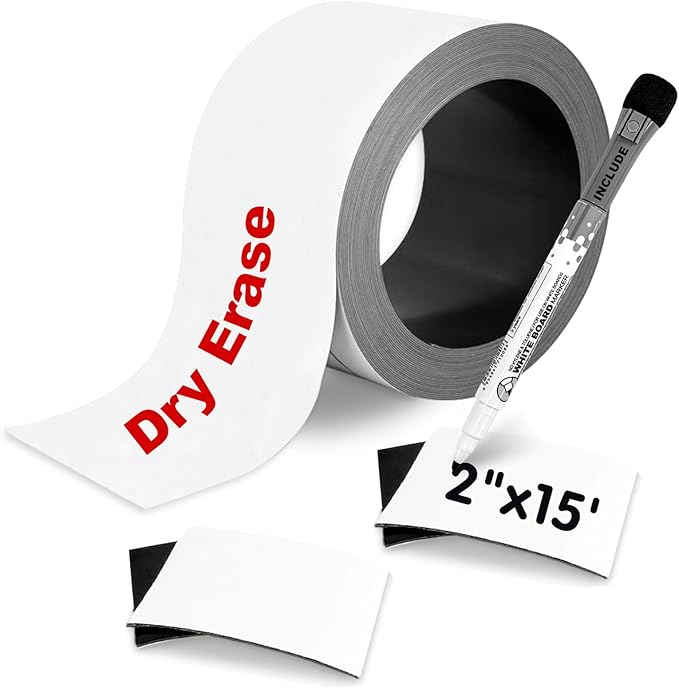 Thaibear Magnetic Dry Erase Labels Roll, 2 Inch x 15 Feet, Magnetic Tape Roll, Magnetic Strips Labels for White Board, Flexible Blank Write On Magnets for Refrigerator and Crafts - Include a Marker