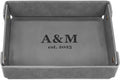 Engraved Leather Valet Tray for Couples – Personalized Catchall with Custom Name – Organizer for Keys, Wallet, Jewelry – Romantic Gift – Grey