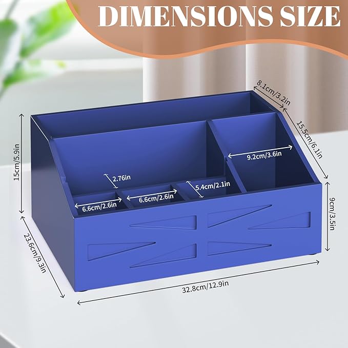 Wood Mail Organizer Countertop,Farmhouse Desk and Kitchen Countertop Storage, Letter Sorter, Desk Mail and Bill Organizer, Desktop File and Paper Holder (Blue)