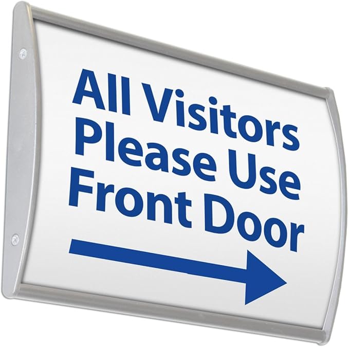 Office Wall Signs, 5.5" x 9", Curved Face, Non-Glare Lens (Silver Aluminum) - Set of 5