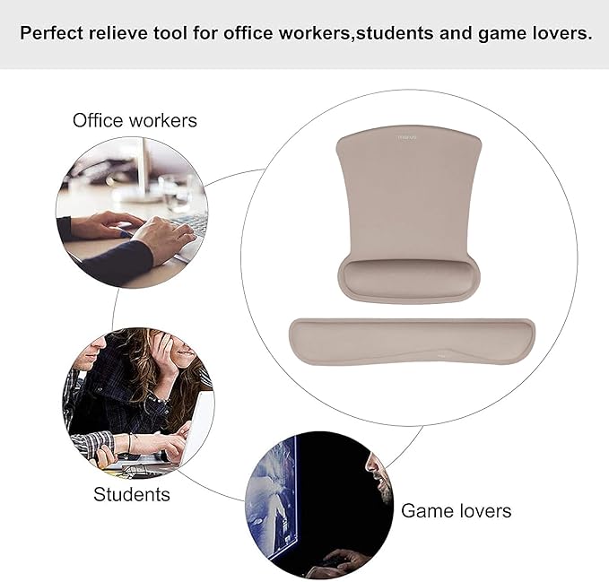 MOSISO Wrist Rest Support for Mouse Pad & Keyboard Set, Ergonomic Mousepad Non-Slip Base Home/Office Pain Relief & Easy Typing Cushion with Neoprene Cloth & Raised Memory Foam, Taupe Brown