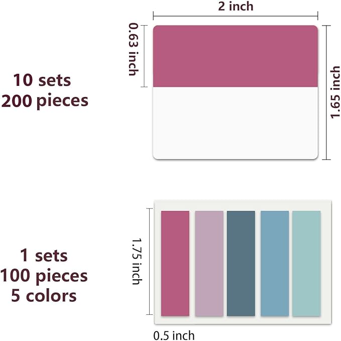 ELII 300 PCS Sticky Index Tabs 2 Inch Book Tabs Writable and Repositionable Page Markers File Tabs Self Adhesive, Labels for Pages Notebooks