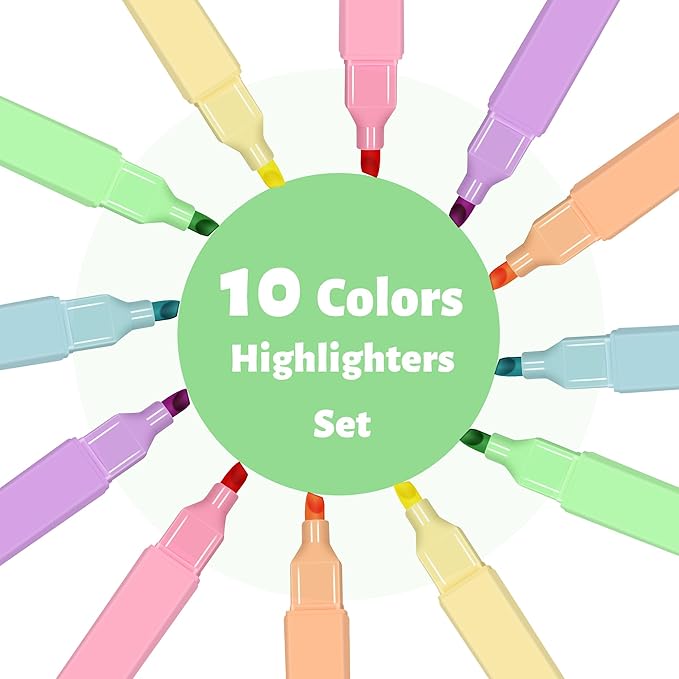 Piochoo Aesthetic Highlighters,12pcs Chisel Tip Highlighter, Pastel Candy Colors, Cute Assorted Colors Highlighter, Bible Highlighters and Pens No Bleed for Bible Pages