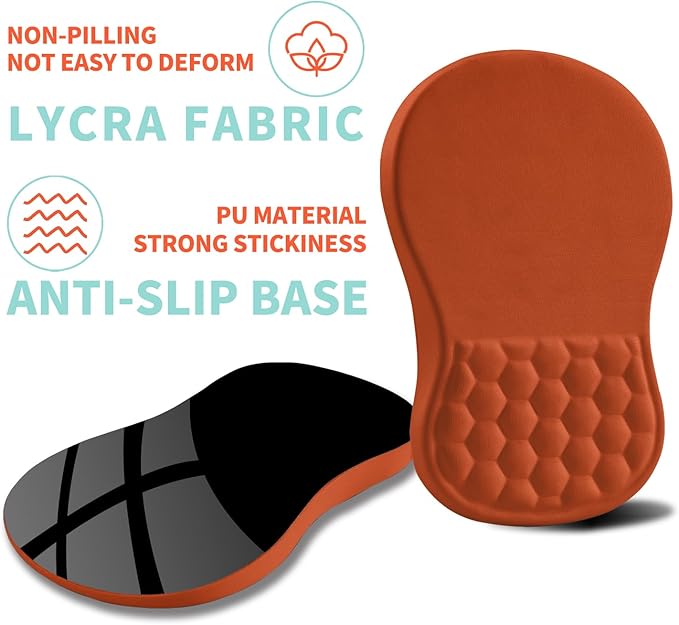 Ergonomic Mouse Pad Wrist Support with Memory Foam Massage Bulge, Carpal Tunnel Pain Relief Mousepad Wrist Rest for Mouse(12x8 inch, Orange)