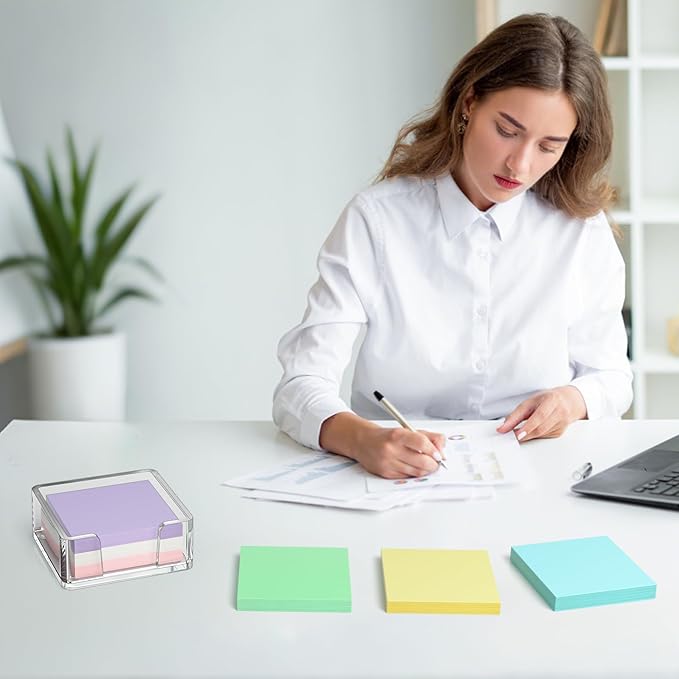 Sticky Note Holder, Crystal Clear Acrylic Notepad Holder 3x3 in Self-Stick Note Dispenser Office Desk Accessories, Memo Pad Holder Organizer for Classroom School Supplies