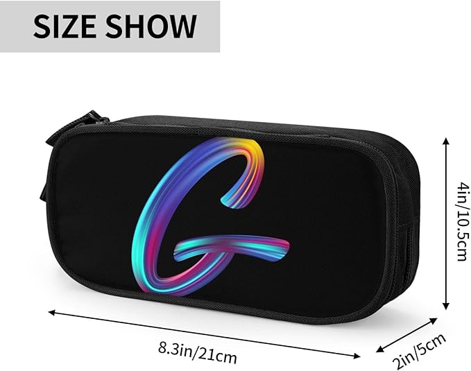 Cute Initial Pencil Case for Kids Students, Large Capacity Pencil Pouch for Boys Girls, Letter Design Pencil Box Pen Bag Office Stationery Organizer, Rainbow Letter G