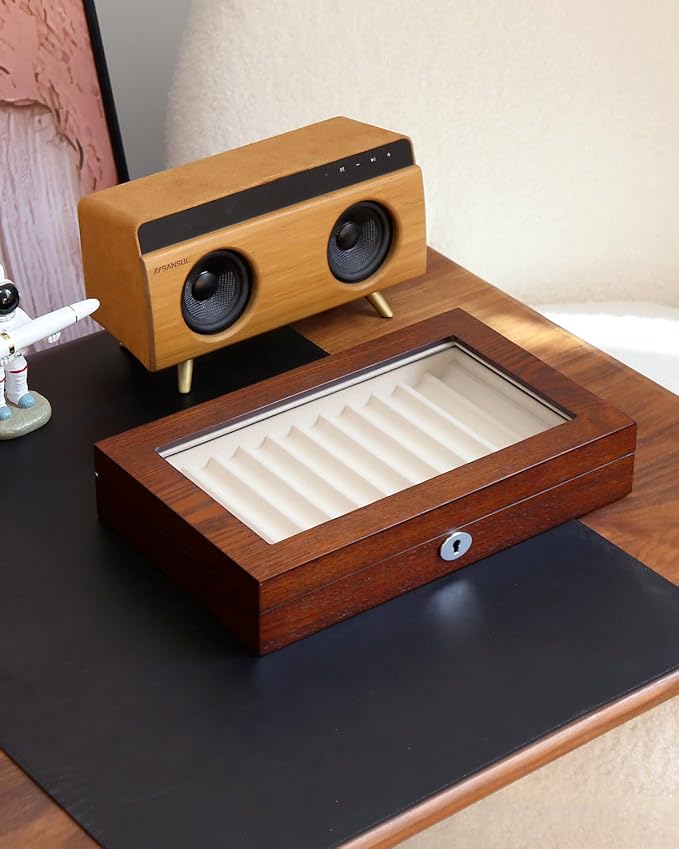 12-Slot Fountain Pen Collector Case – Lockable Wooden Organizer with Glass Display Top, Premium Storage Box for Writing Instruments and Gift for Men