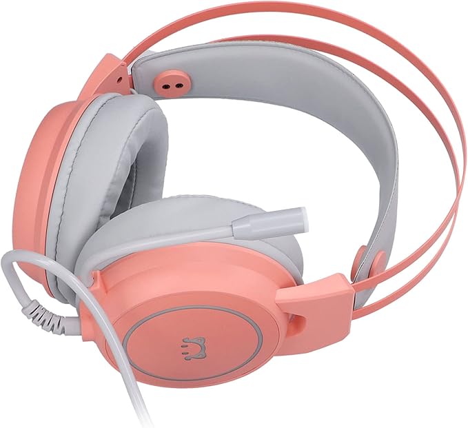 ChiweiJ Head Mounted Gaming Headset with 50mm Speaker Unit, Over Ear Stereo Headphone, 360° All Round Pointing Bendable Microphone, USB 7.1 Surround Sound for PC Gaming and Music Listening (Pink)