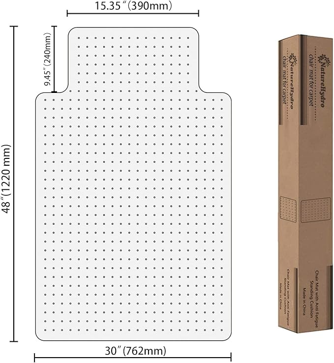 Naturehydro Office Chair Mat for Carpet - 48" x 30" Transparent Computer Desk Chair Mat for Flat to Low Pile Carpet - Easy Glide Rolling Plastic Floor Mat, BPA and Phthalates Free (with Lip)