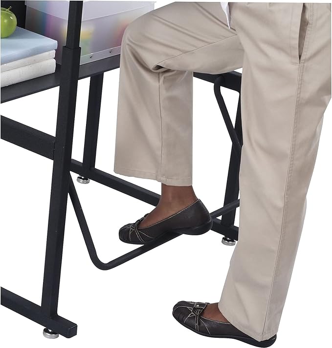 Safco AlphaBetter Stand-Up Student Desk with Book Box, Features a Swinging Pendulum Footrest Bar & a 28” W x 20” D Durable Desktop, Adjustable Height’, Premium Gray