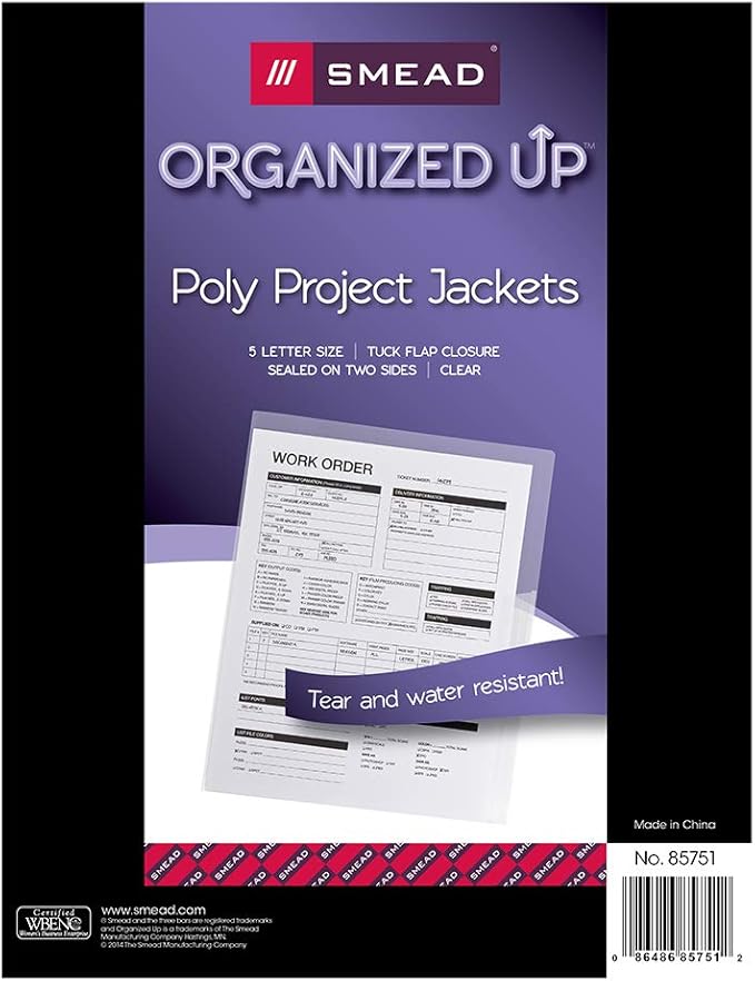 Smead Organized Up Poly Translucent Project File Jacket, Letter Size, Clear, 10 per Pack (85753)