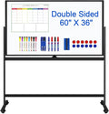 Large Rolling White Boards on Wheels 60 X 36 Inches Magnetic Dry Erase Board with Stand, Double-Sided 5' x 3' Whiteboard with Stands Stand Up White Board for Office, School, Home