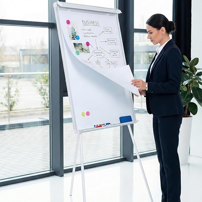 Magnetic Whiteboard Easel Tripod Stand 40 x 28 Inch with Flipchart Paper Pad (25 Sheets) - Height Adjustable Portable Dry Erase Board for Office Meetings, Training & Classroom