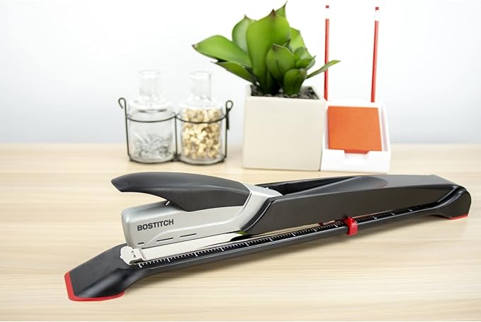 Bostitch Office Booklet Stapler - One Finger, No Effort, Spring Powered, Long Reach Stapler - Silver (1610)