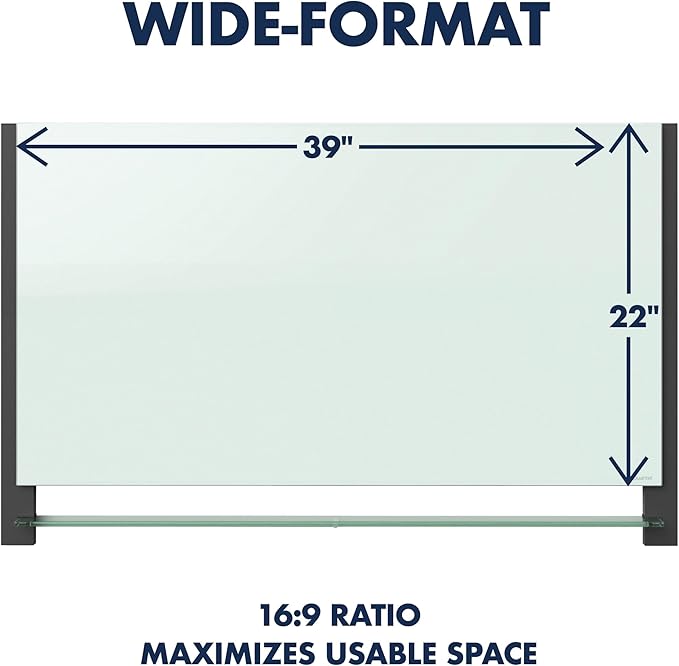 Quartet Glass Whiteboard, Magnetic Dry Erase White Board, 74" x 42", Wide Format with Invisible Mount, Black Aluminum Frame, Evoque (G7442BA)