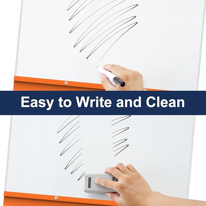 TSJ OFFICE Mobile Whiteboard Magnetic - 40 x 26 Inches Dry Erase Board on Wheel with Stand Flipchart Easel Height Adjustable,Orange