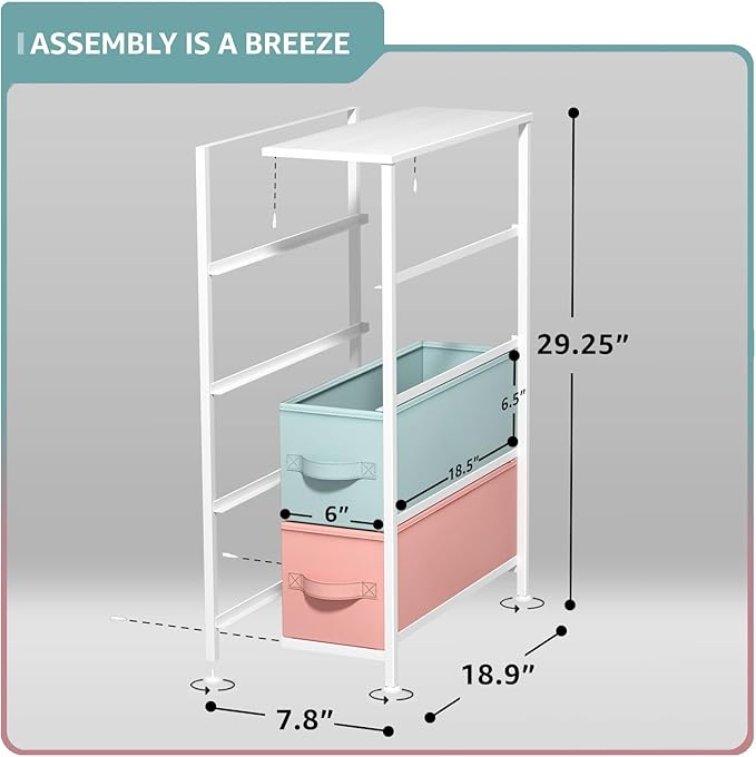 Sorbus Kids Narrow Dresser with 4 Drawers - Vertical Slim Storage Chest of Drawers with Steel Frame, Wood Top & Easy Pull Fabric Bins for Small Spaces, Closets, Bedroom, Bathroom & Laundry