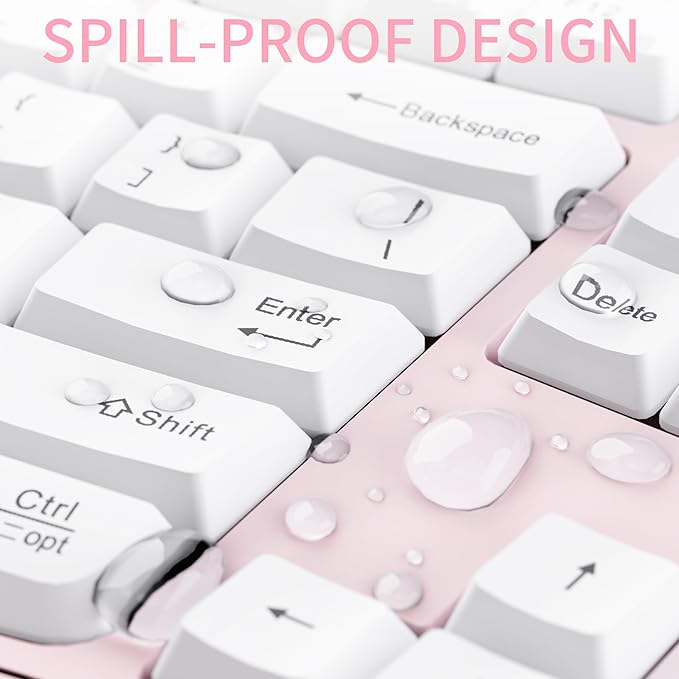 Ergonomic Wireless Keyboard and Mouse Combo, Wave Keys Keyboard with Wrist Rest for Natural Typing, 3 DPI Adjustable Ergonomic Silent Mouse for Computer/Laptop/Windows/Mac (Pink)