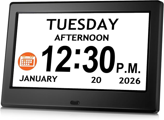 7'' Digital Clock, Dementia Clock With Date And Time, 10 Reminders, 6 Alarms, Auto-Dimming, Auto DST, Remote Control, Large Display Alarm Clock For Seniors, Gifts For People With Dementia, Alzheimers