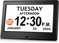 7'' Digital Clock, Dementia Clock With Date And Time, 10 Reminders, 6 Alarms, Auto-Dimming, Auto DST, Remote Control, Large Display Alarm Clock For Seniors, Gifts For People With Dementia, Alzheimers