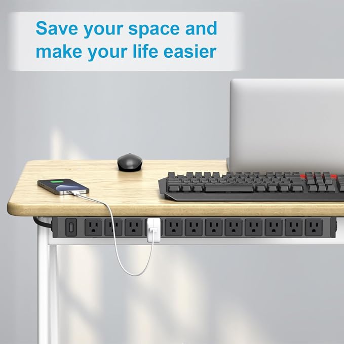HHSOET 360° Rotating 12 Outlet Mountable Power Strip, Aluminum Alloy Long Power Strip Extension Cord, Heavy Duty Wall Mount Surge Protector with Switch, Works Great and Very Versatile,15ft Power Cord.