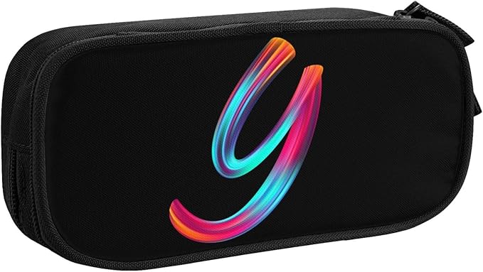 Cute Initial Pencil Case for Kids Students, Large Capacity Pencil Pouch for Boys Girls, Letter Design Pencil Box Pen Bag Office Stationery Organizer, Rainbow Letter Y