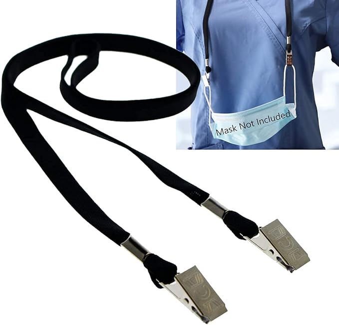 Bulk 100 Pack - Face Mask Lanyards - Comfortable Neck Straps for Badge Holders - Twist Free 2 Hook Design (1 on Each End) for Special Event Badges, Credentials and Ticket Holders (Black)