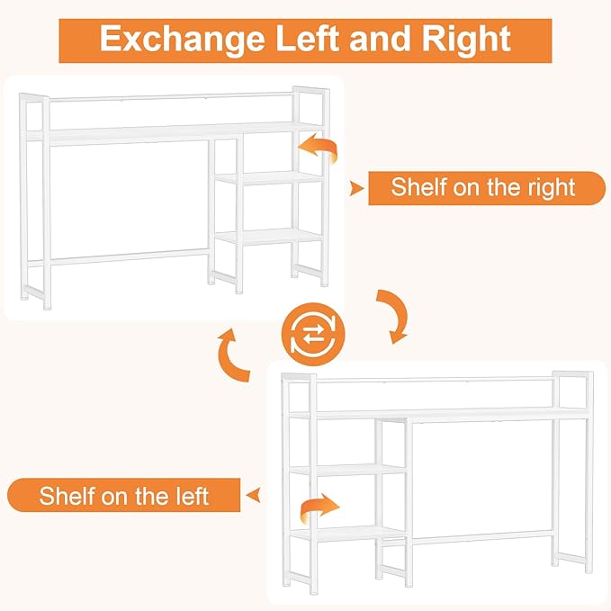 Snughome Desk Shelf, 44.9" Large Desktop Organizer Shelf, Desk Hutch for Monitor, 4 Tier Display Rack, Wooden Desktop Bookshelf Storage Rack for Home Office Dorm