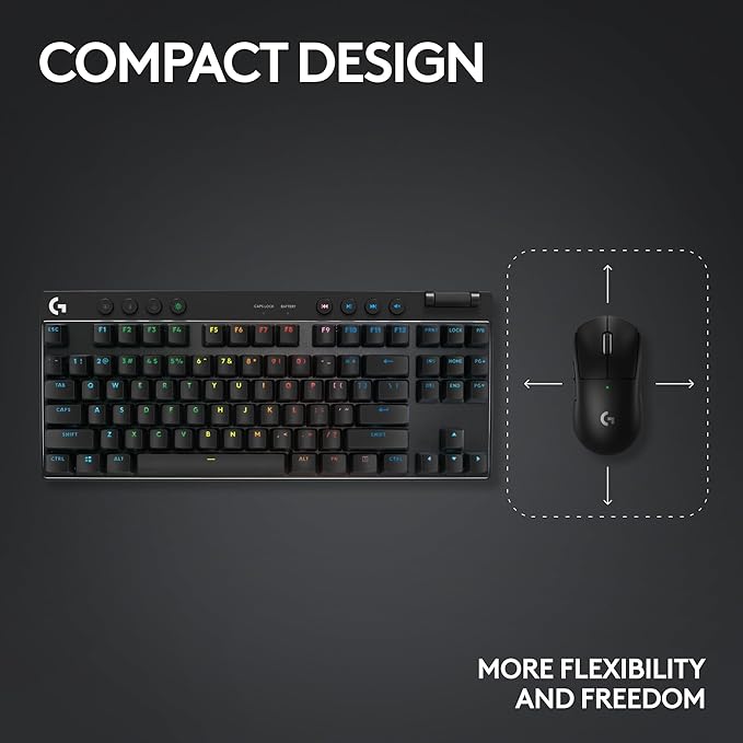 Logitech G PRO X TKL Lightspeed Wireless Gaming Keyboard, Ultra-Portable Tenkeyless Design, LIGHTSYNC RGB, PBT keycaps, Linear Switches (GX Red) - Black