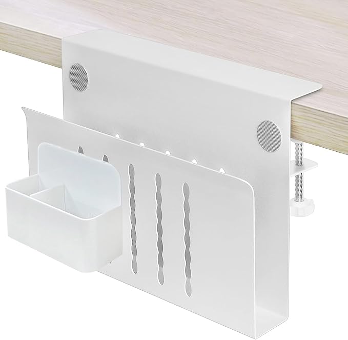 Desk Side Storage, Hanging Desk Organizer with Magnetic Pen Holder, No Drill Vertical Laptop Holder Fits Flat Edge 0.3" to 2.3"
