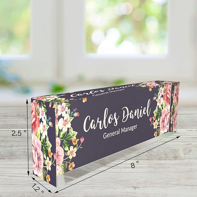 Personalized Name Plates for Desk | Custom Plate Gifts|Office Decor Women|Name Tags|Desk Decorations Women or Men|Acrylic Office Decorations(Mixed Flowers)
