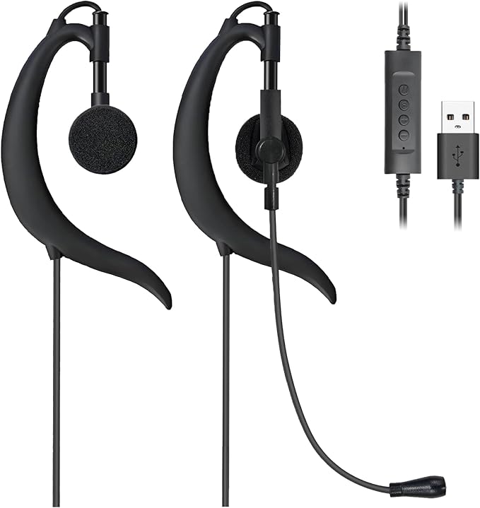 USB Earbuds with Microphone for PC, Lightweight Wired USB-A Computer Headphones with Adjustable Ear Hooks for PC Laptop Computer Mac Zoom Teams Office Work with Volume Controls & Mic/Speaker Mute