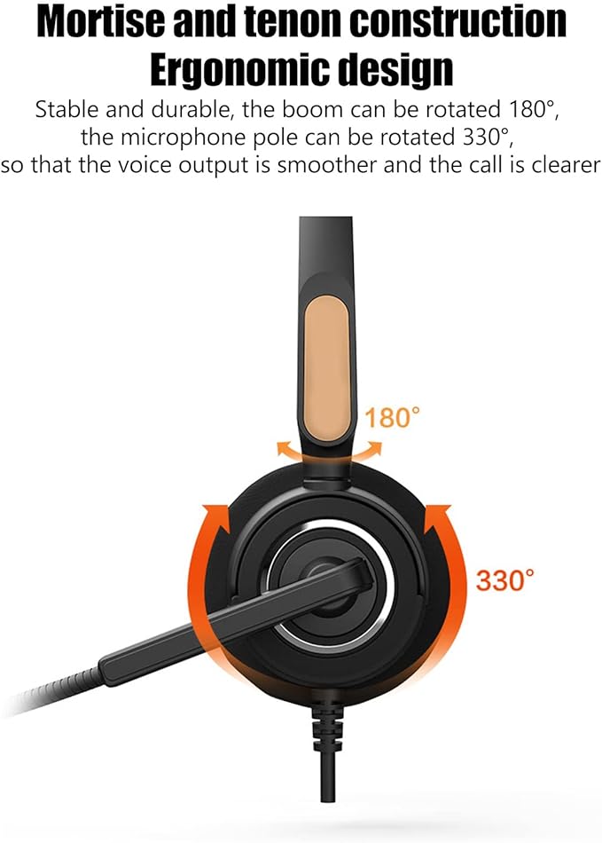 WiseZythum Customer Service Headset with Noise Cancelling Microphone, Call Center Headphone for Office Telemarketing, USB Computer Headset with Adjustable Boom Mic and Retractable Headband, E